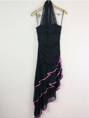 Vintage Y2K 2000s Blondie Nites Juniors Black Halter Prom Dress Ruffles